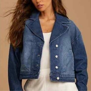 We The Free Blue Cropped Jean Jacket size S